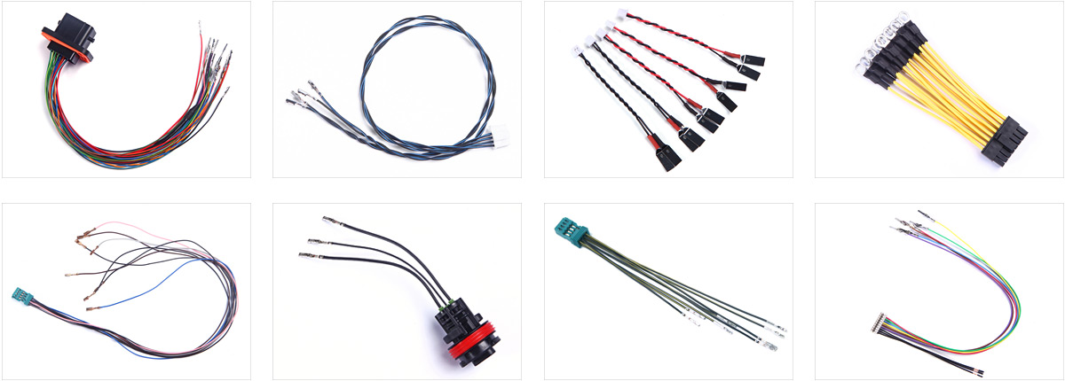 Complex wire harness cases processed by the JM-601B+ automatic insert housing machine including automotive and photovoltaic applications